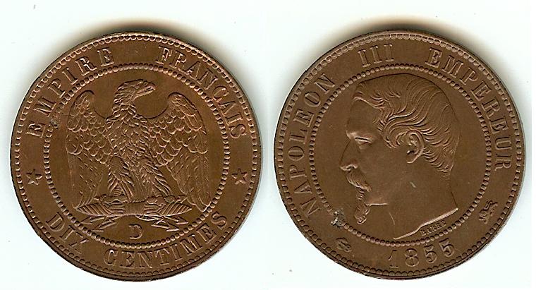 10 Centimes Napoléon III 1855D Lyon(ancre) SUP++